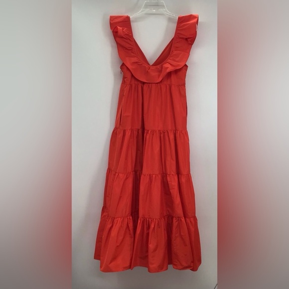 J Crew Ruffled Tiered Taffeta Maxi Dress Orange Red Resort Casual Size 00 - Picture 3 of 9
